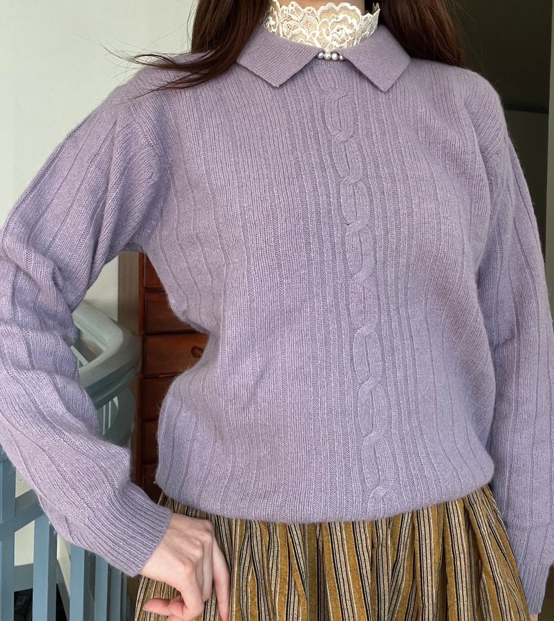 Lavender Cable Collar Knit 상품이미지2