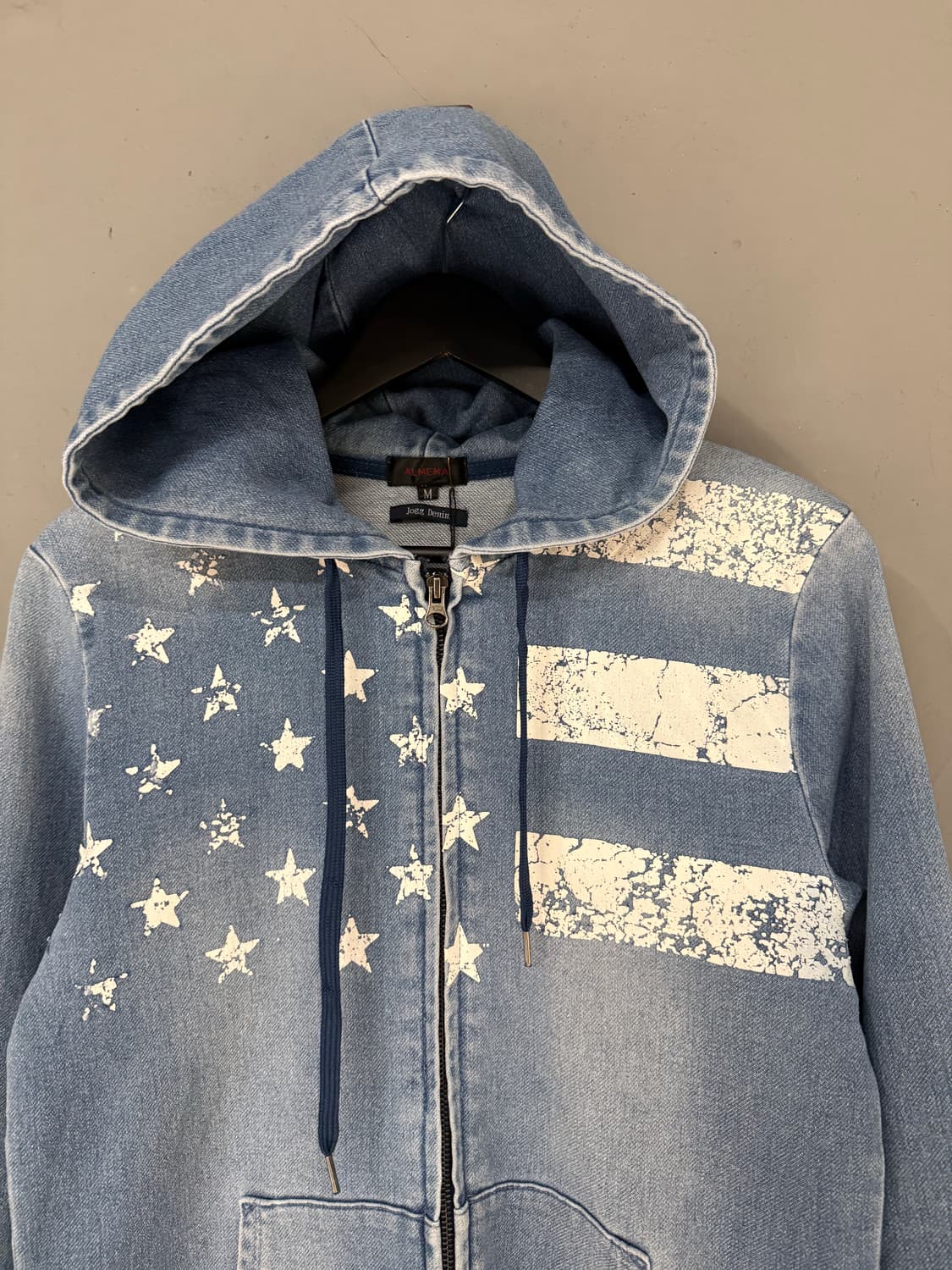 denim washing star pattern hood zip-up 상품이미지5