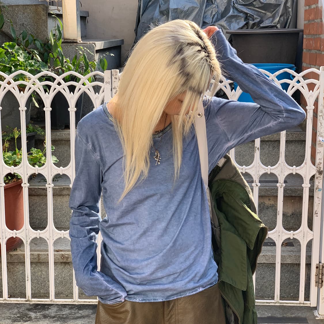 조르지오 브라토 백 레더 패치 브이넥 다잉 롱슬리브 상품이미지2