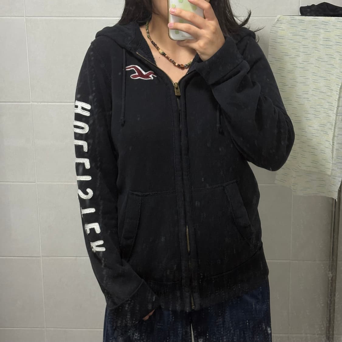홀리스터 팔라인 로고 후드집업 블랙 M 상품이미지1