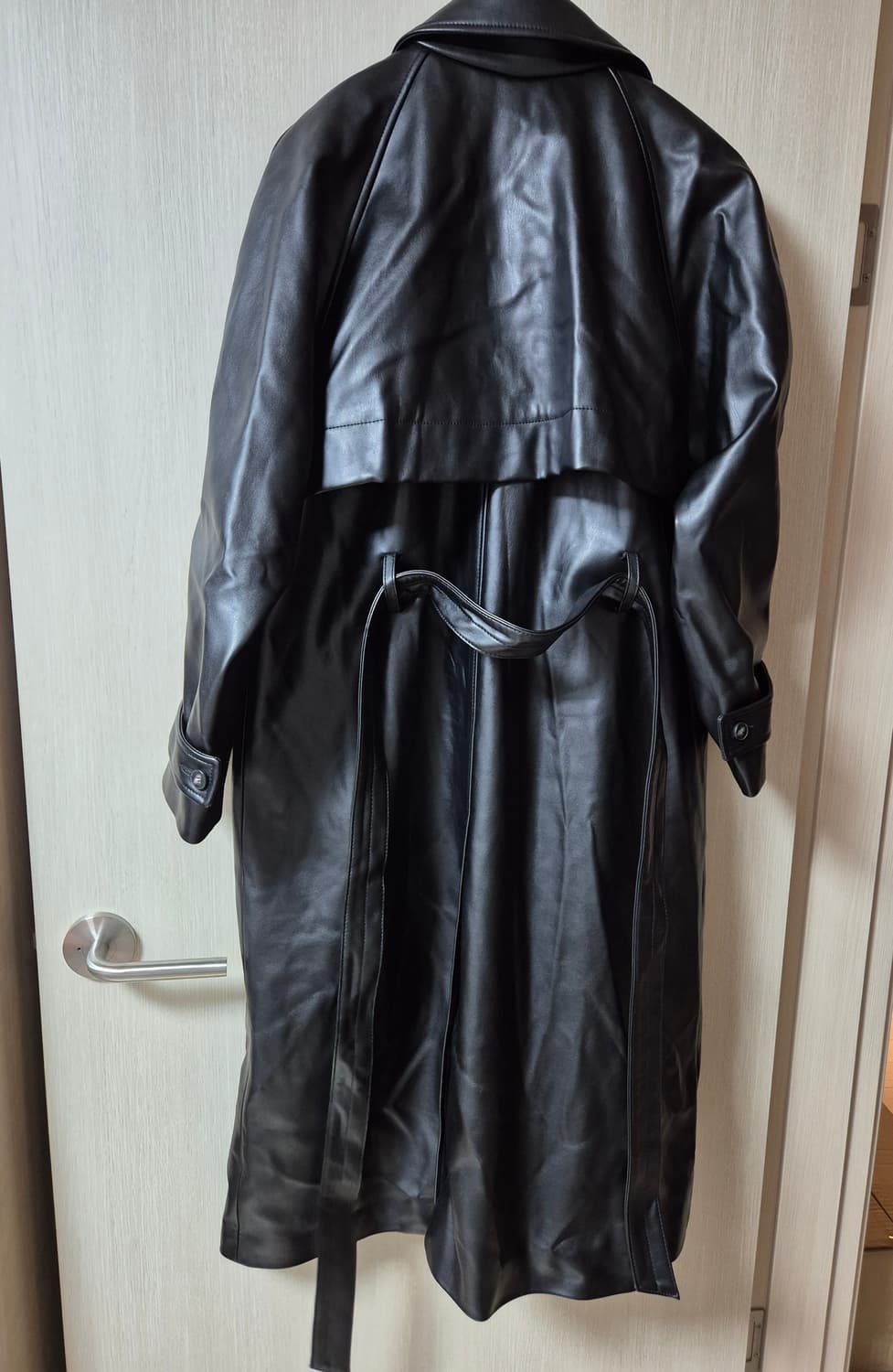 커렌트 블랙 레더 롱 트렌치 코트 가죽코트 상품이미지5