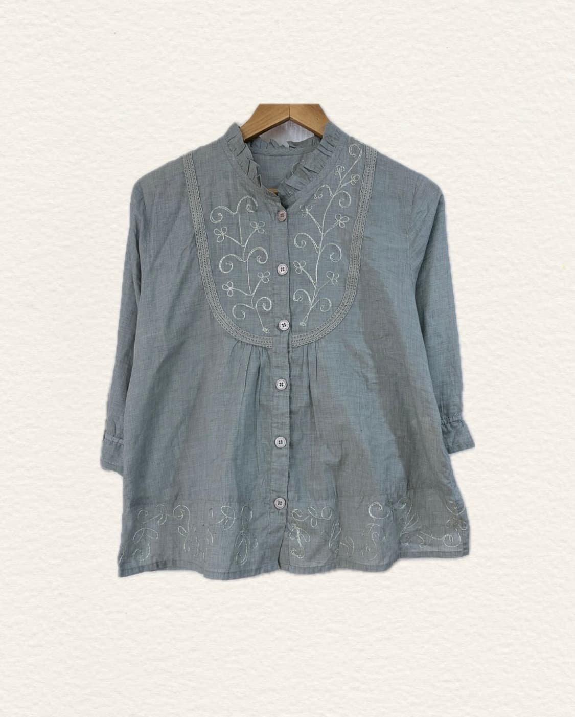 빈티지 모리걸 하구미깔 민트 자수 블라우스 상품이미지1