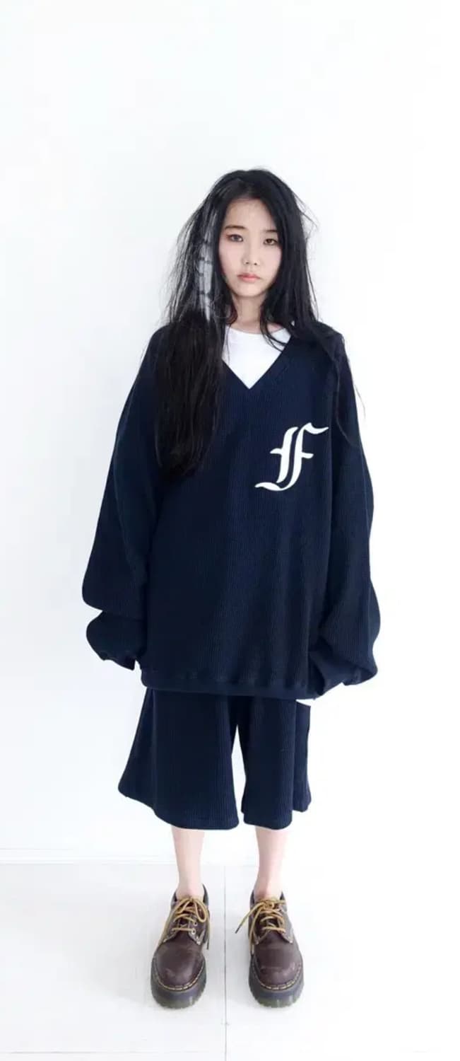 샵페어리 와플 맨투맨 네이비 상품이미지1