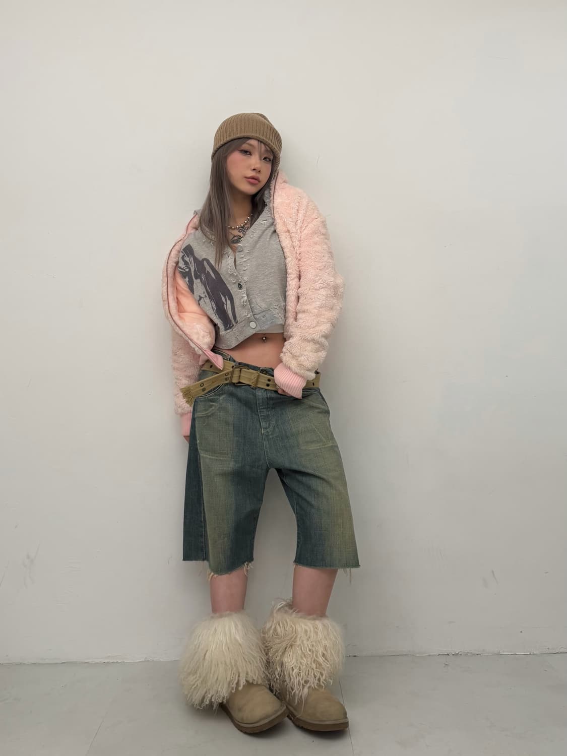 베이비핑크 에코 퍼 집업 상품이미지4