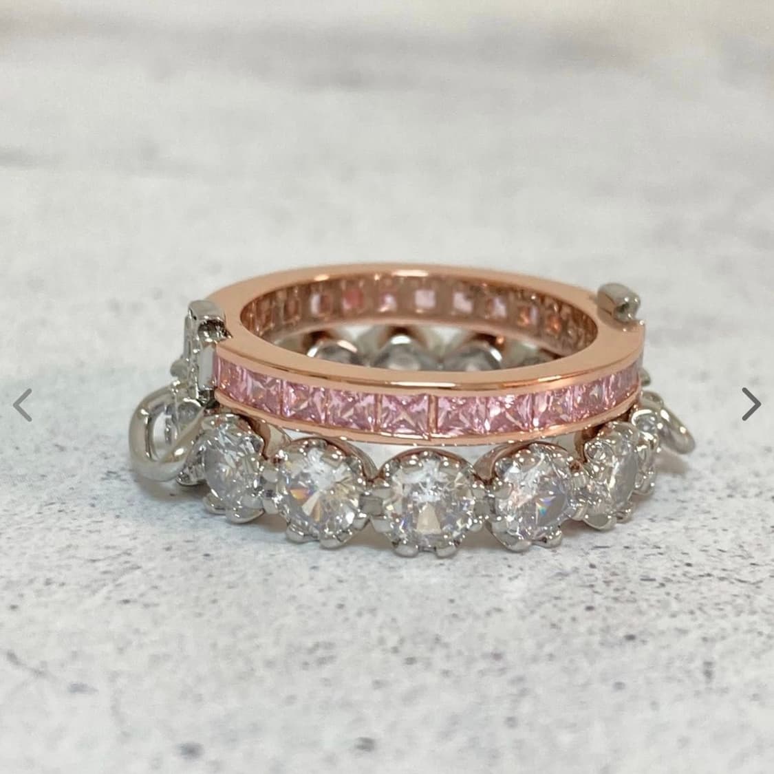 비비안웨스트우드 아카이브 핑크 크리스탈 로즈골드 실버 투웨이링 반지 상품이미지2