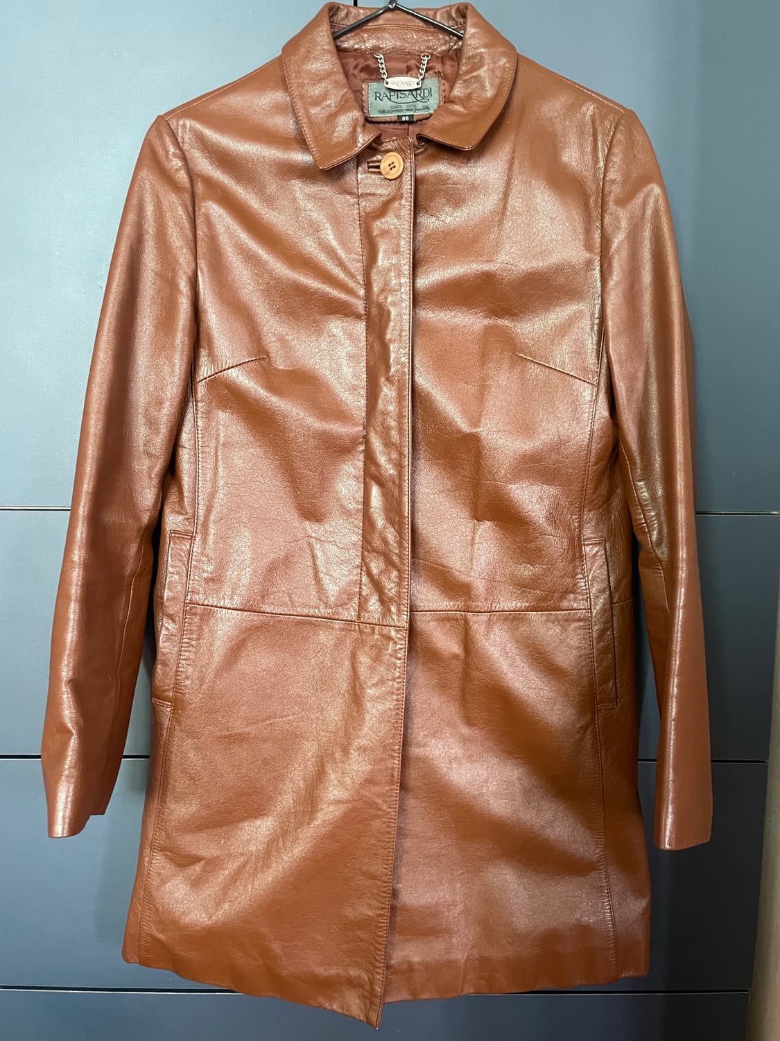 브라운 갸루 그런지 소가죽 롱 레더 코트 상품이미지1