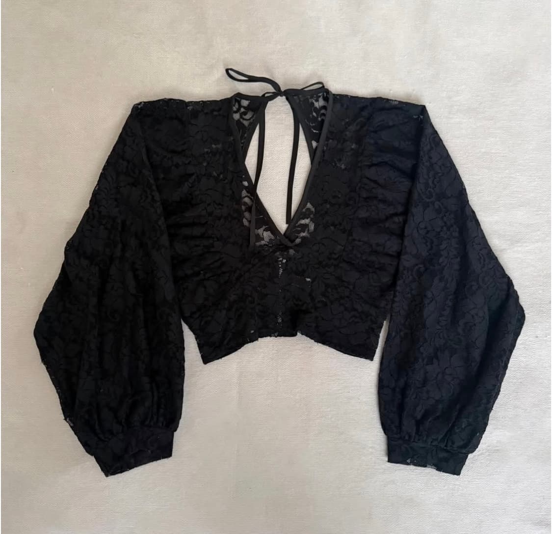 블랙 레이스 볼레로 블라우스 상품이미지2