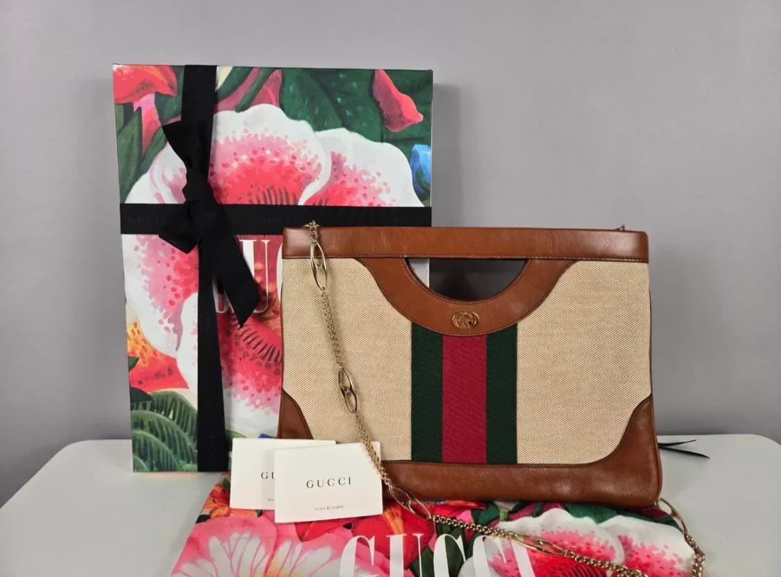 GUCCI 구찌 오디피아 웹 캔버스 라지 클러치 숄더백 가방 정품 상품이미지1