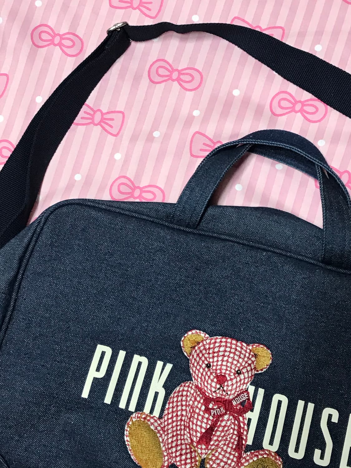 핑크하우스 데님 곰돌이 보스턴백 상품이미지3