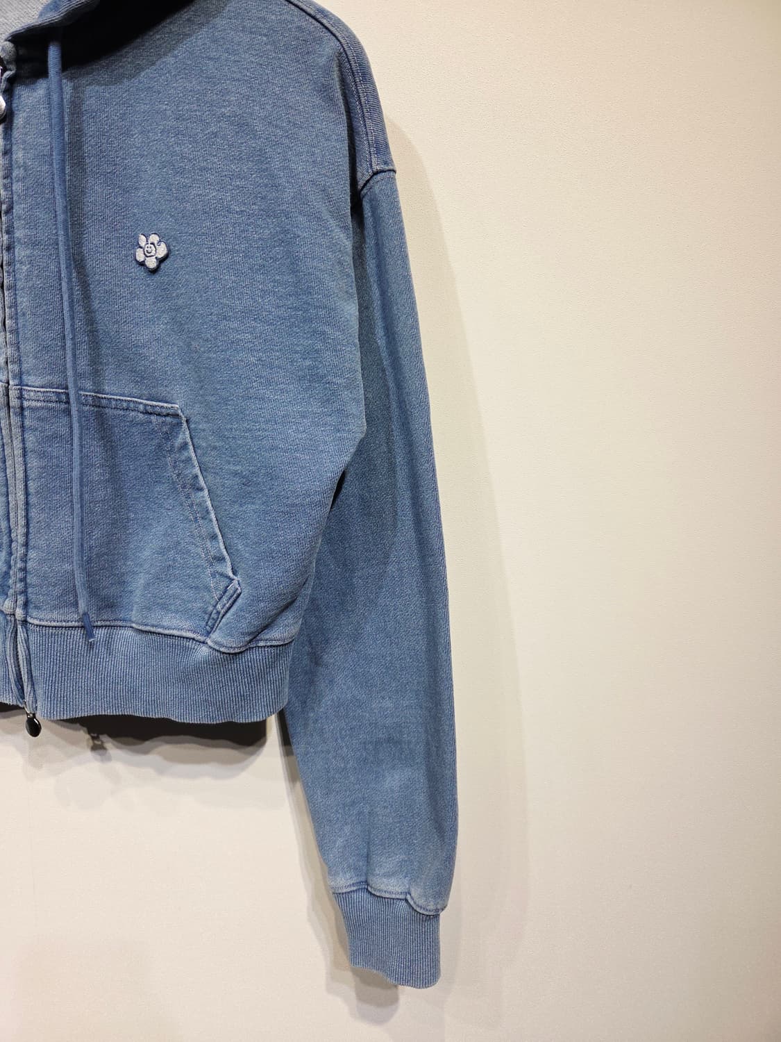 WACKY WILLY 와키윌리 우먼스 워싱 크롭 후드 집업 블루 상품이미지5