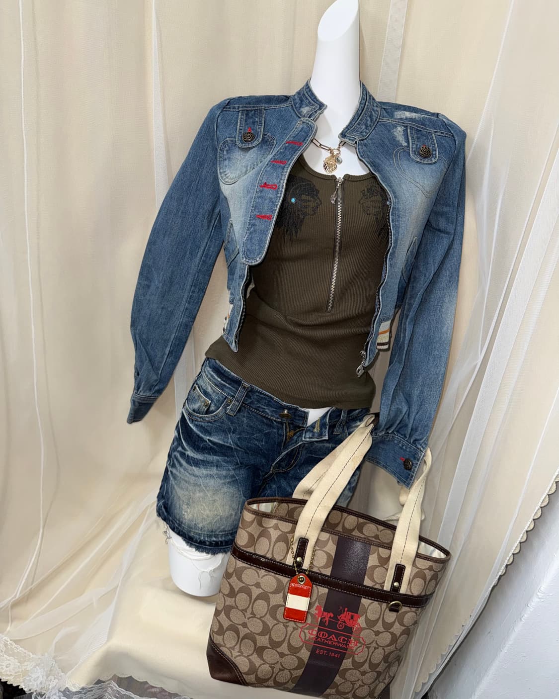 XS CAT'S 데님 레드 자켓 상품이미지1