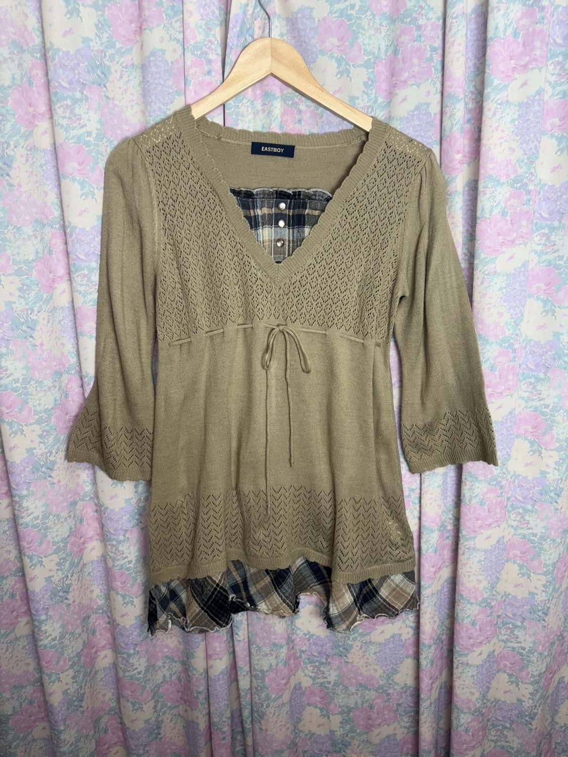 베이지 체크 레이어드 니트 상품이미지4