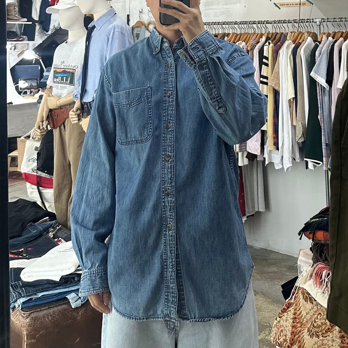 (착용컷) 90's L.L.Bean 데님 셔츠 (남성용 100-103) 상품이미지4