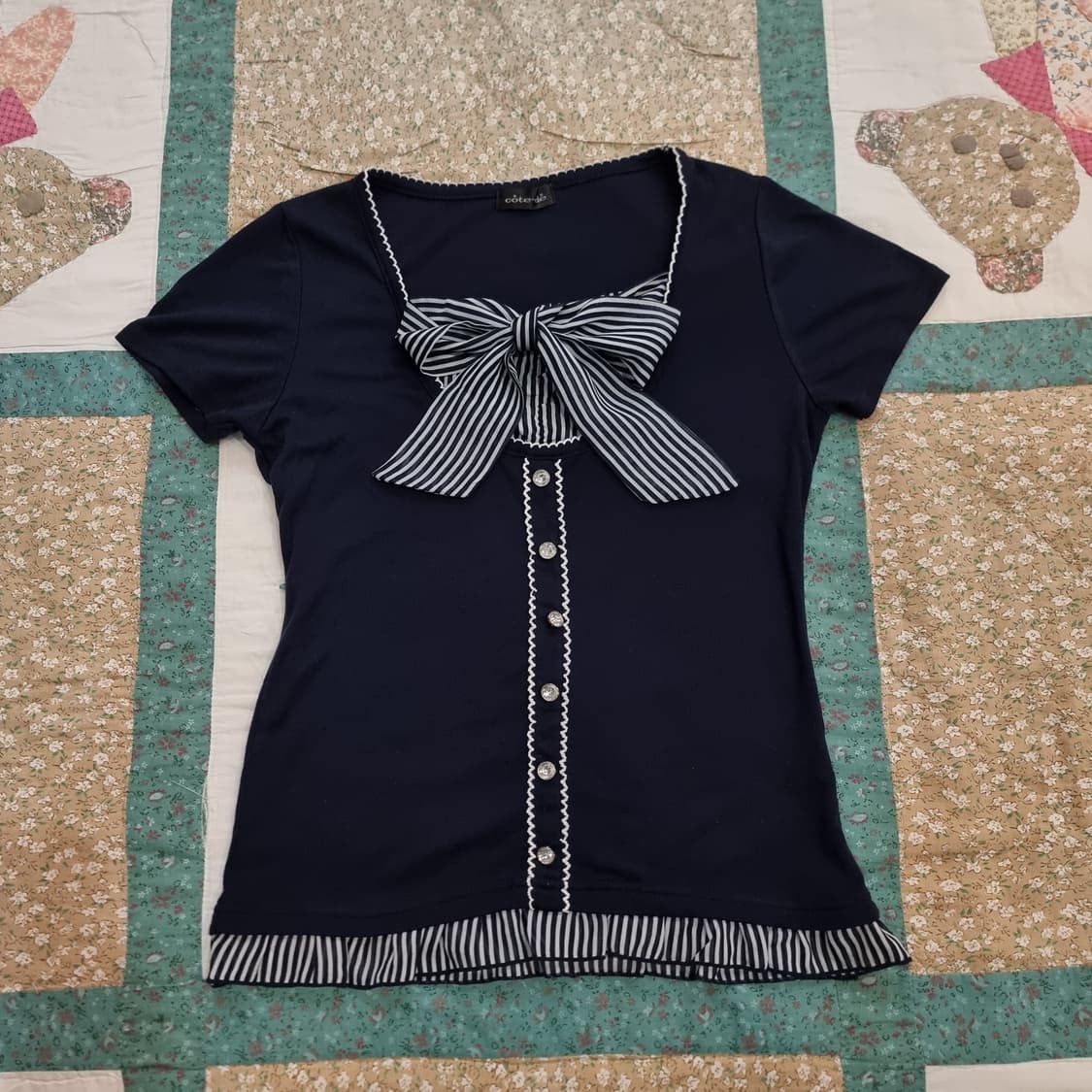 마린 스트라이프 리본 네이비 탑 상품이미지1