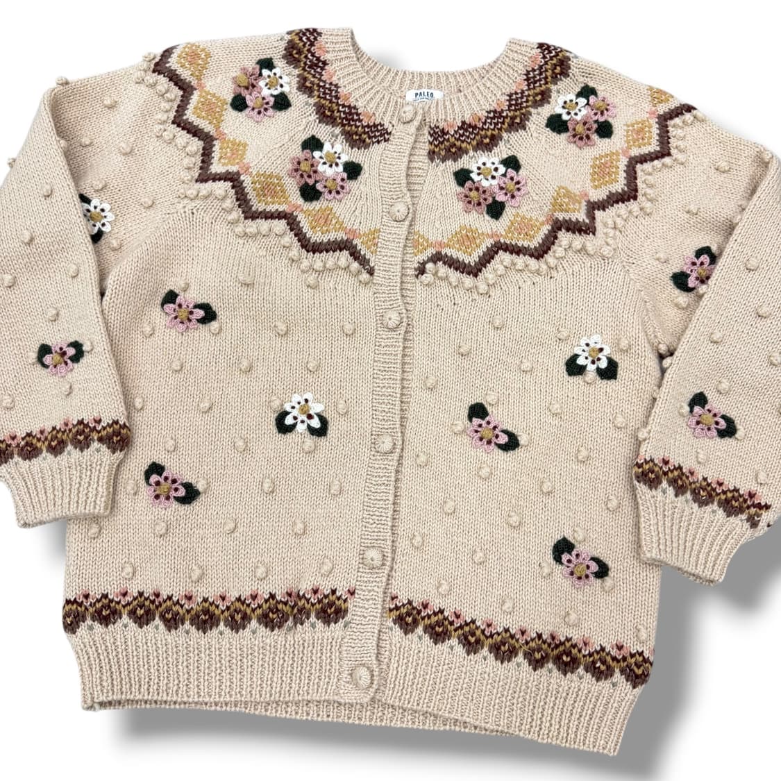 JPN 빈티지 패턴 폼폼이 플라워 울 니트 가디건  상품이미지3