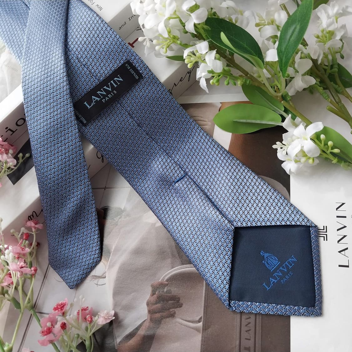 랑방 실크 블루 자카드 패턴 넥타이 8.4cm A+등급 K2236
 상품이미지5