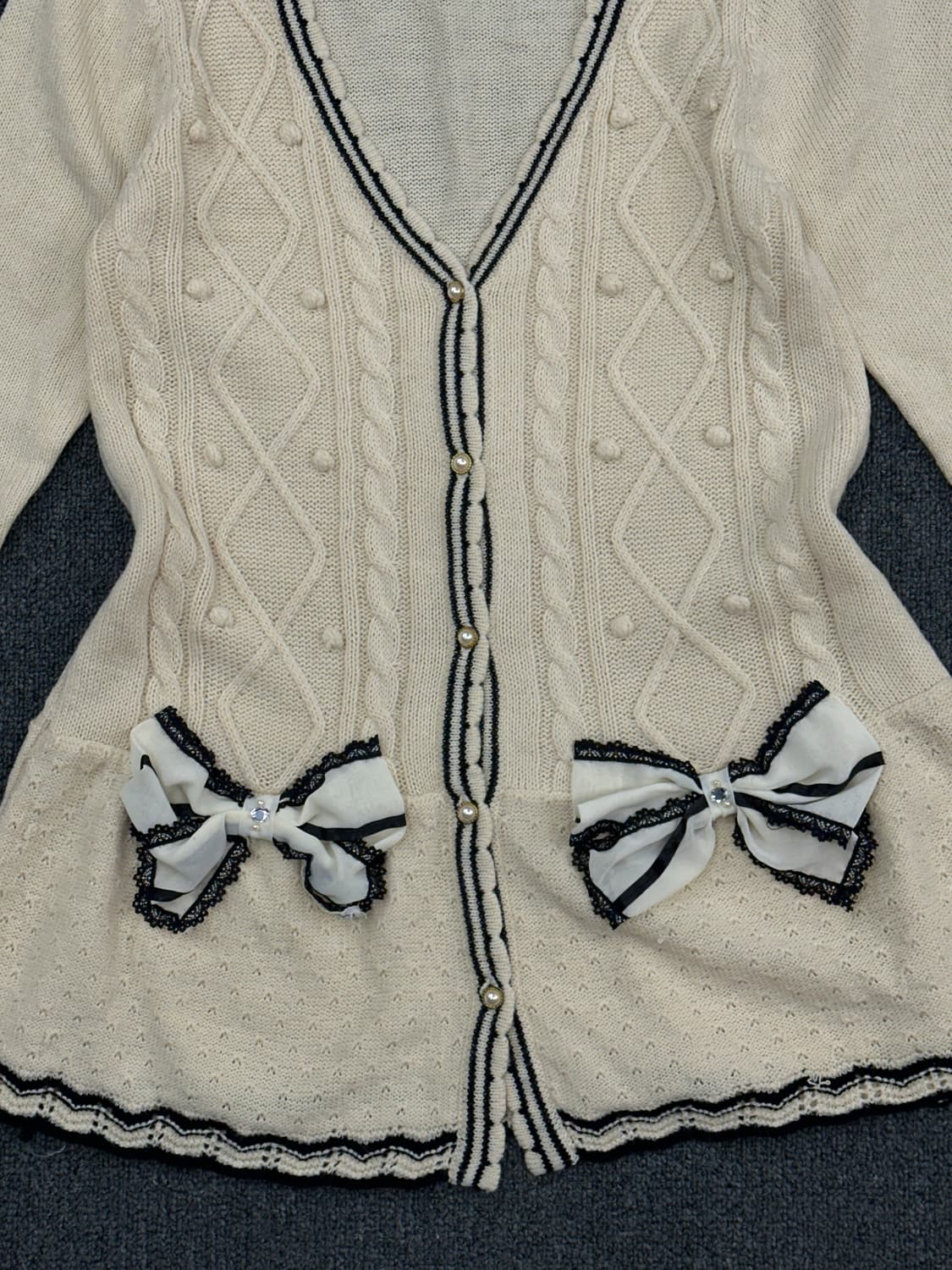 M)Axes femme 빈티지 여성 아이보리 리본 레이스 가디건 상품이미지2