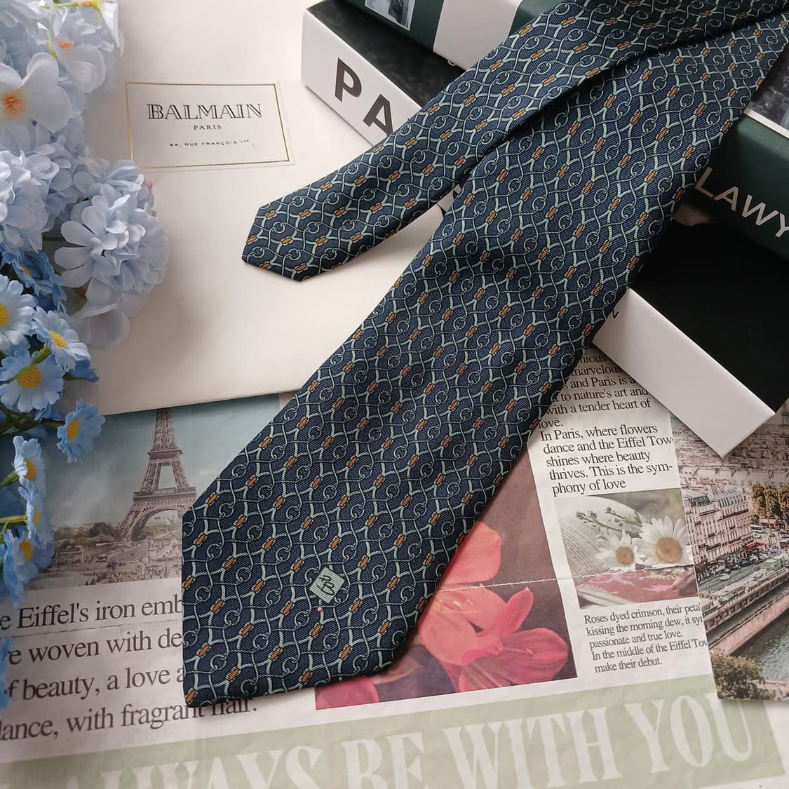 피에르 발망 넥타이 네이비 패턴 A+~A등급 E898
 상품이미지3