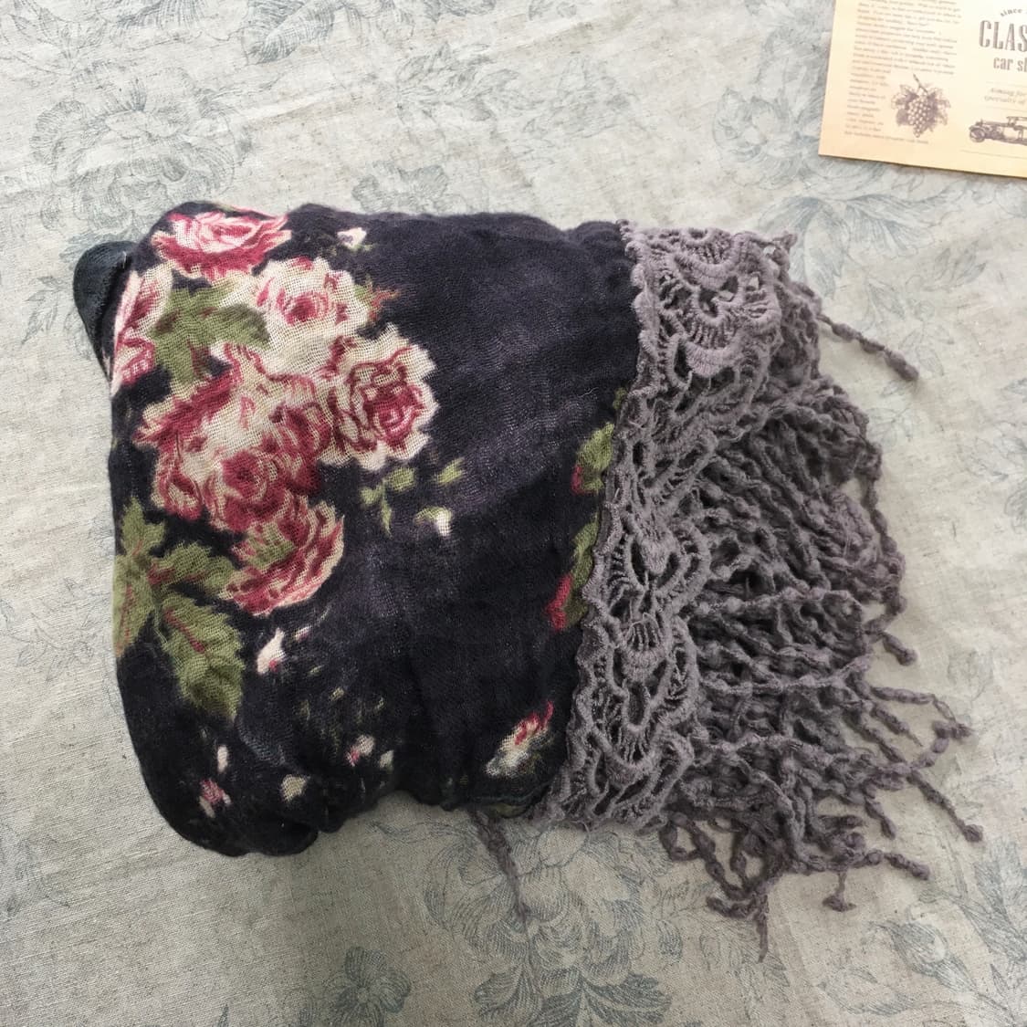  jpn vintage rose purple tassle muffler 상품이미지2