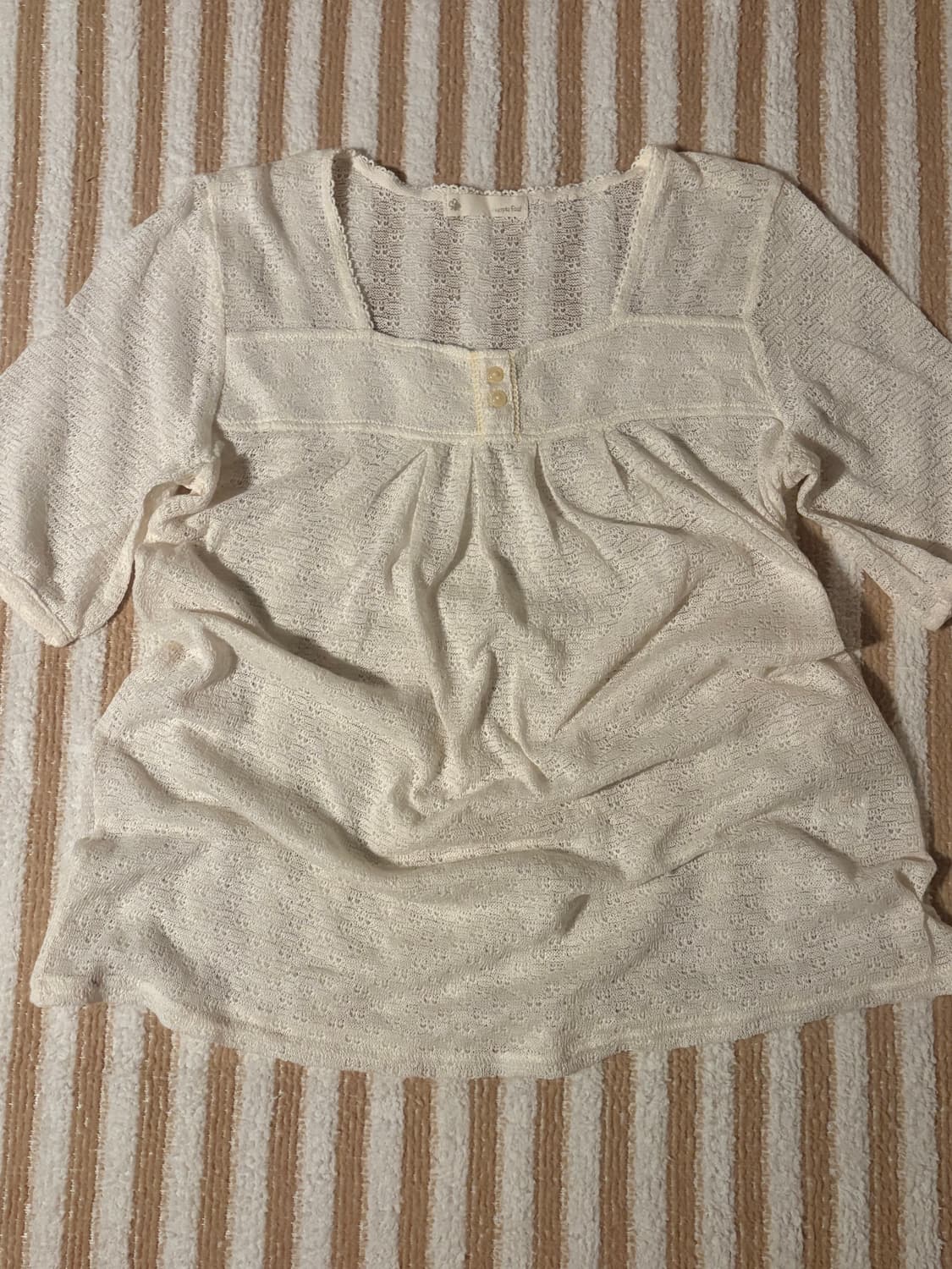 일본 빈티지 니트 블라우스 스퀘어넥 펀칭 모리걸 상품이미지1