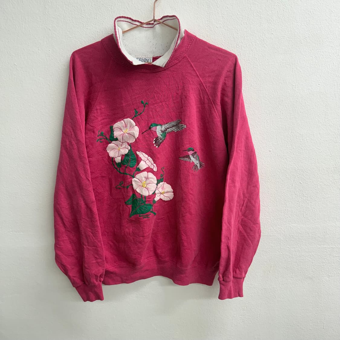 90S usa 헤인즈(HANES) 빈티지 꽃벌새 자수 맨투맨 (L) 상품이미지1