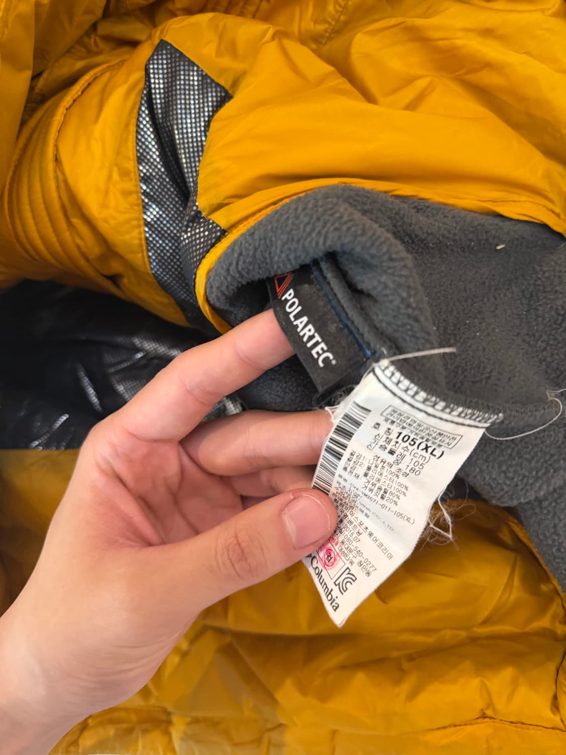 컬럼비아 센터로고 하이브리드 구스 경량패딩 플리스 옐로우 상품이미지6