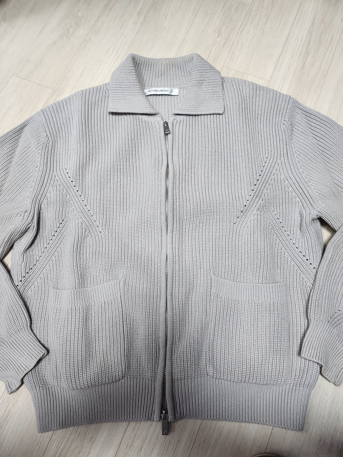 인템포무드 니트 집업 가디건 그레이 L 상품이미지2