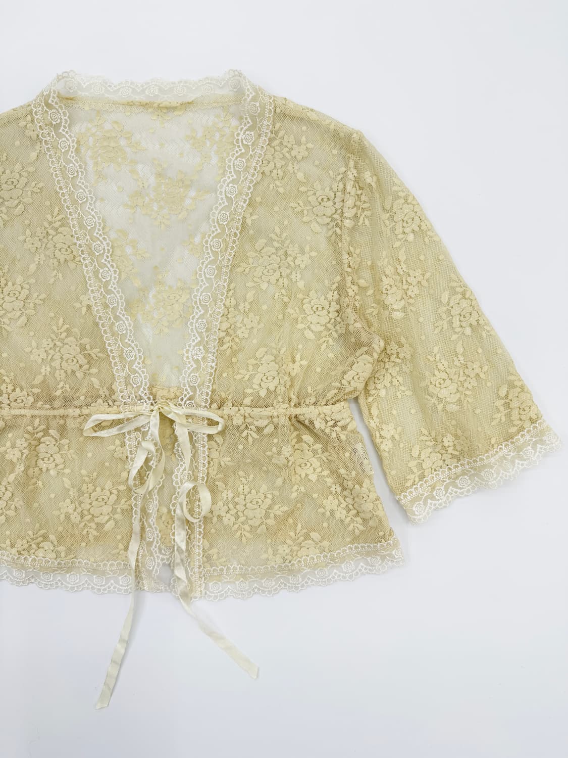 빈티지 옐로우 레이스 리본 레이어드 가디건 상품이미지3