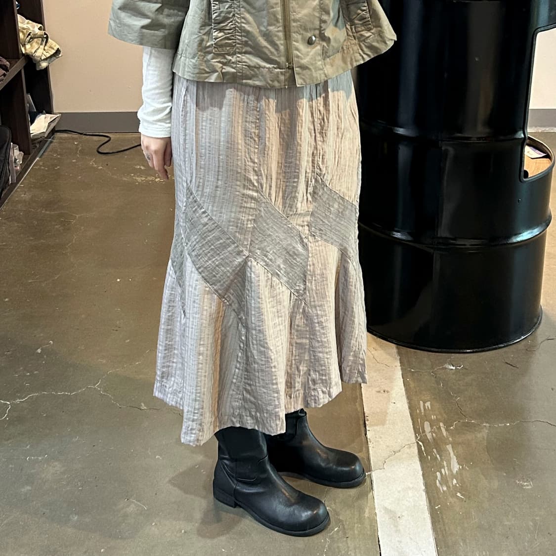 뮤트그레이 패턴 롱 스커트 상품이미지2