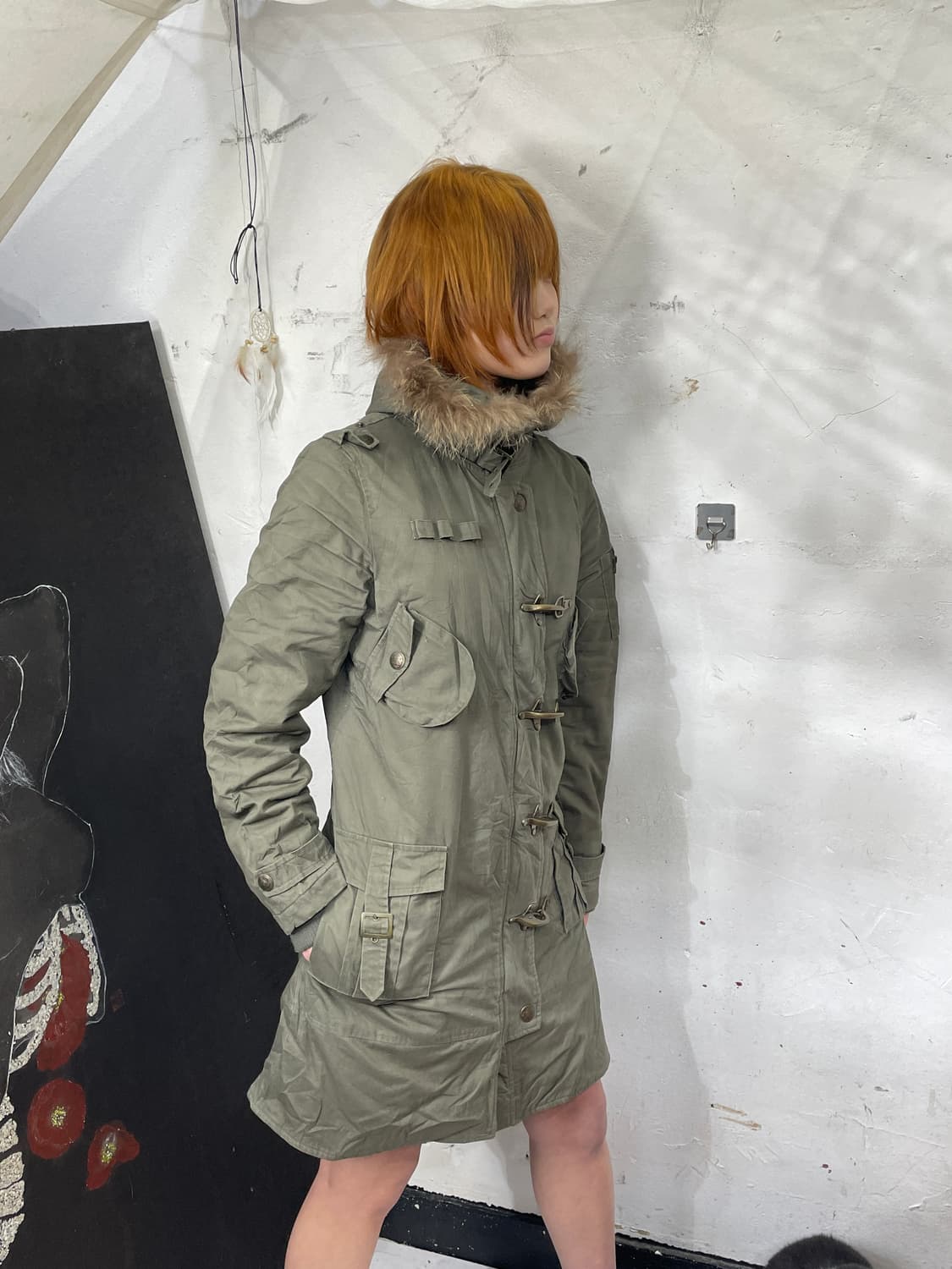 일본빈티지 울프죠 파이어맨 버클 자켓 롱 야상 퍼 후드 개파카 S 상품이미지2