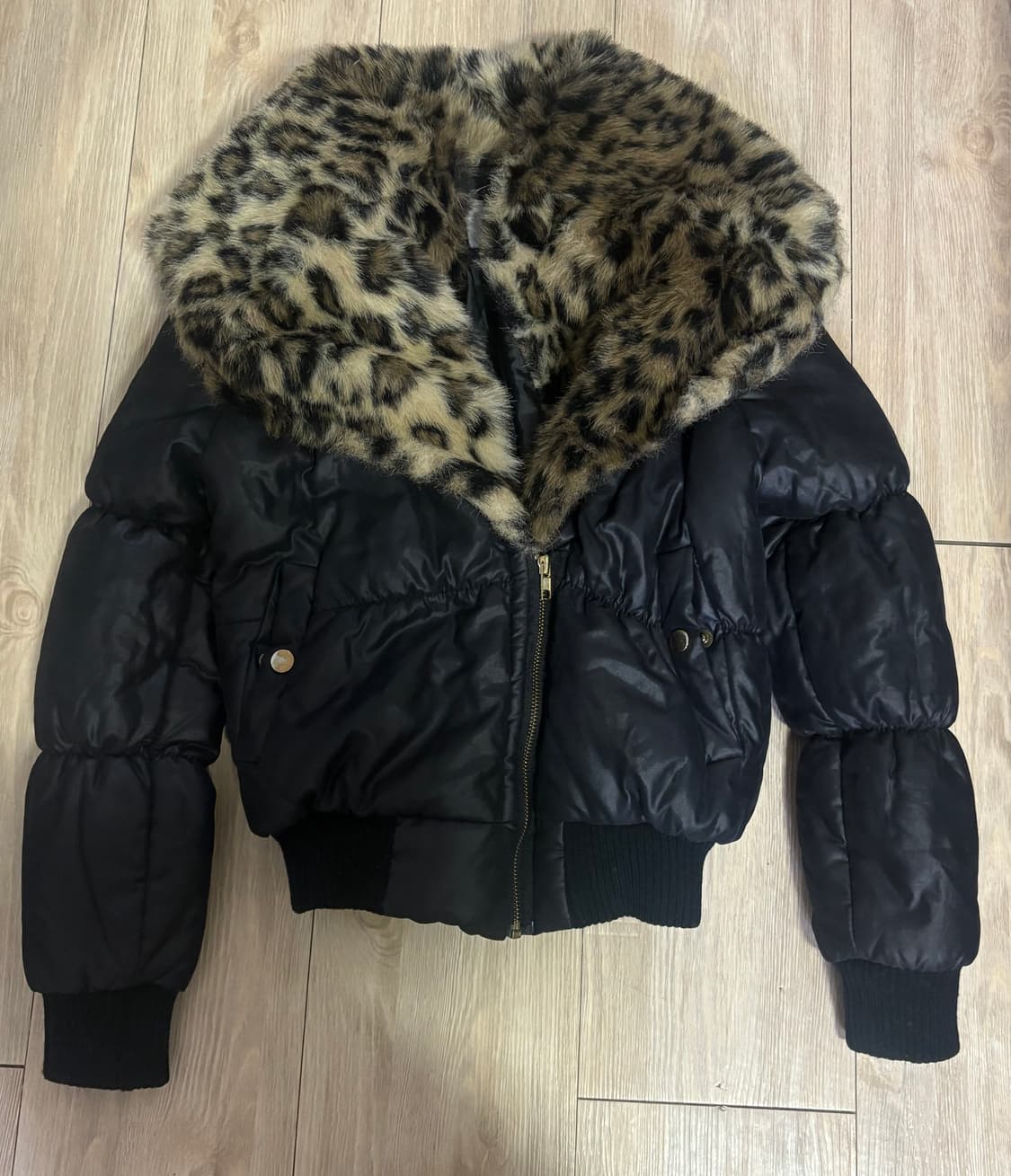 갸루 호피 레오파드 크롭 패딩 상품이미지1