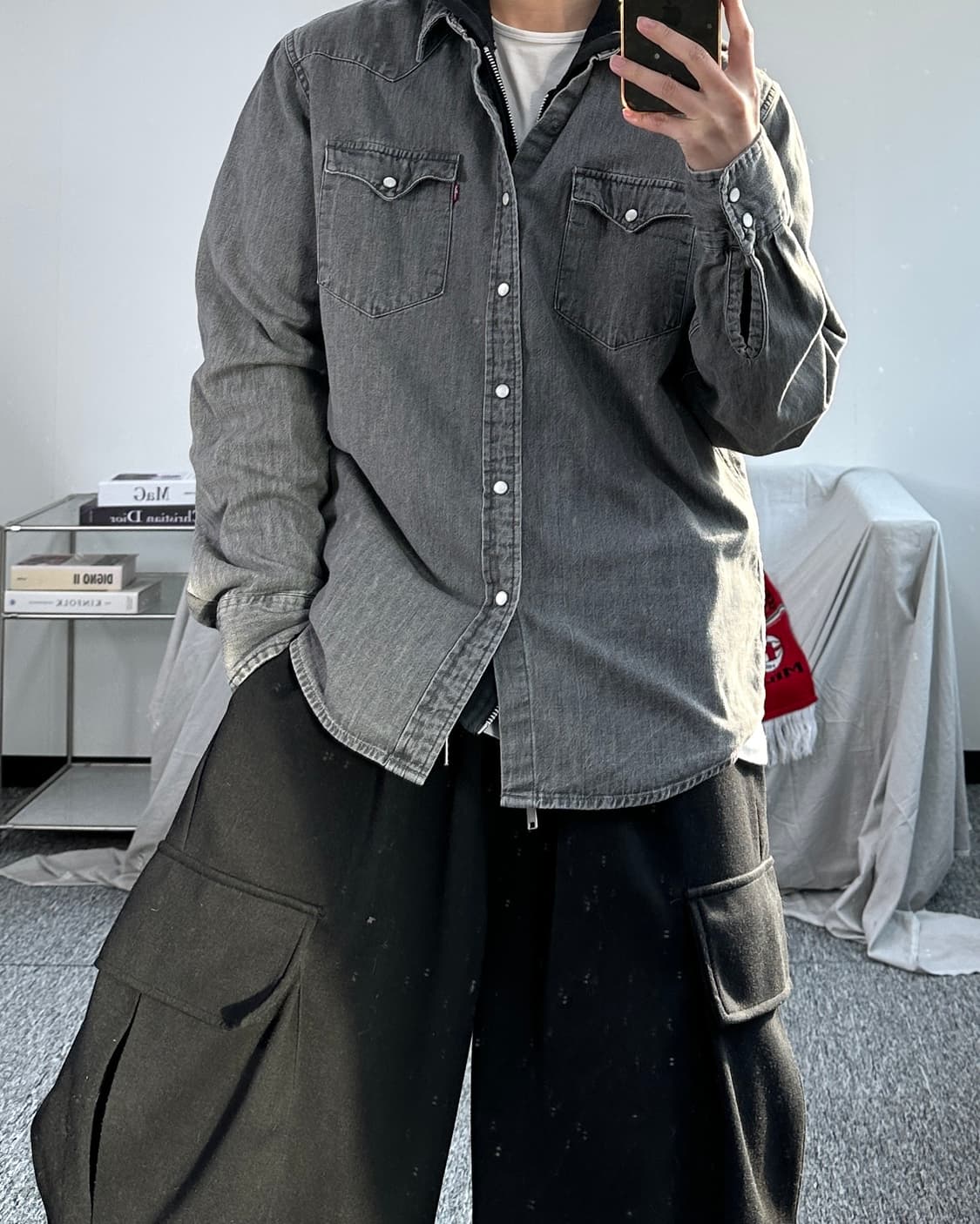 리바이스 그레이 흑청 웨스턴 셔츠 L 상품이미지3