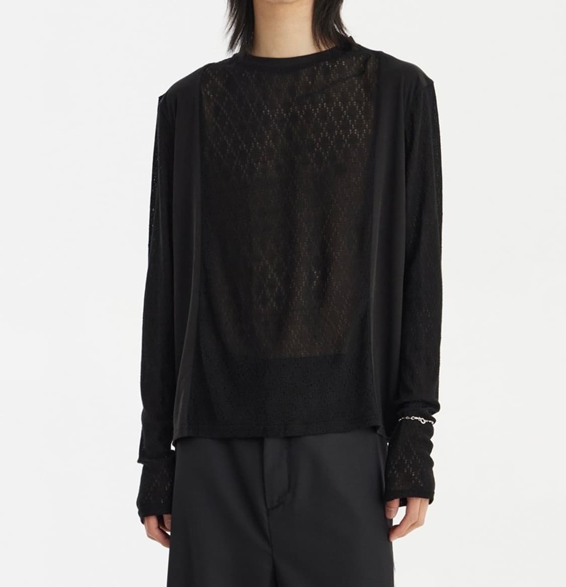 Argyle pointelle l/s tee 아가일 니트 티 블랙 상품이미지1