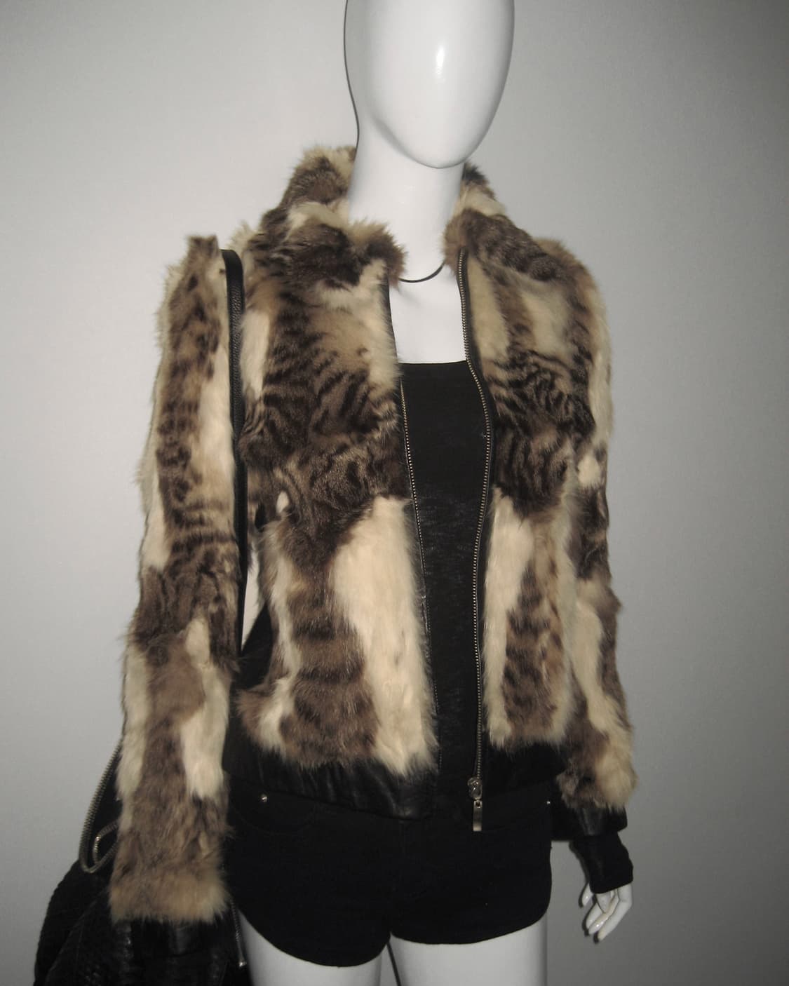 빈티지 토끼퍼 레더 자켓 레오파드 호피 갸루 상품이미지4