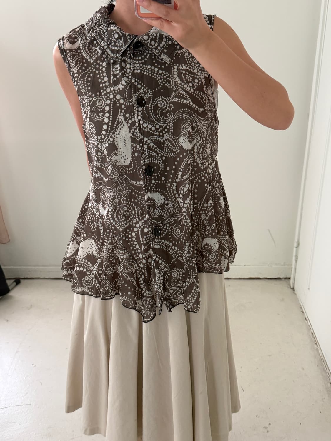 일본빈티지 브라운 페이즐리 민소매 셔츠 상품이미지2