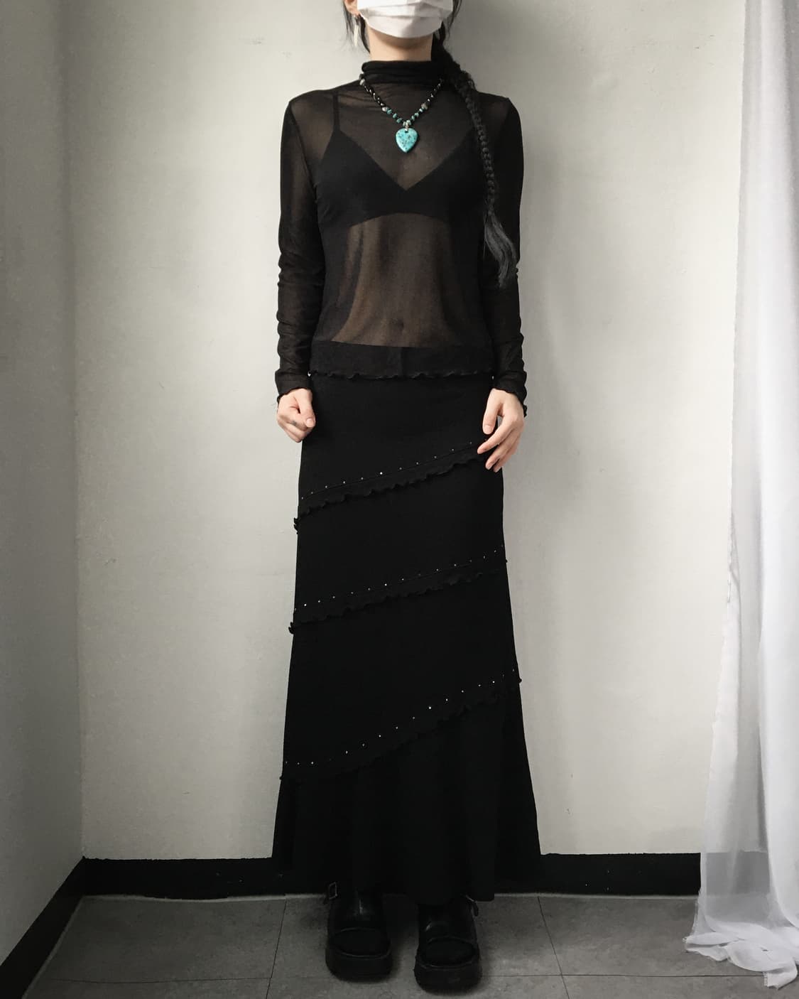 Mesh high neck sleeve 상품이미지1