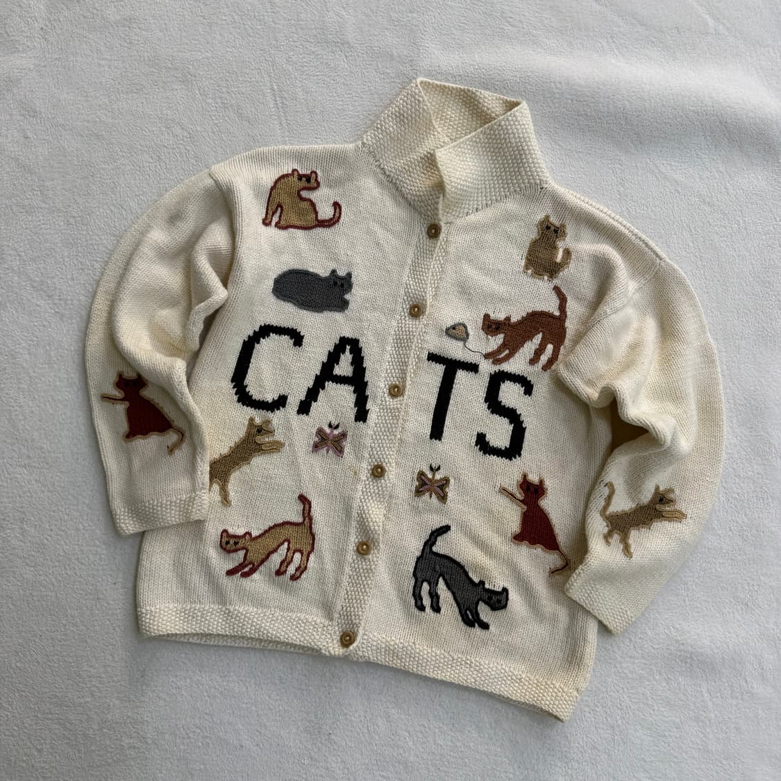 실측확인 빈티지 캣츠 로고 니트 가디건 0413T 상품이미지1