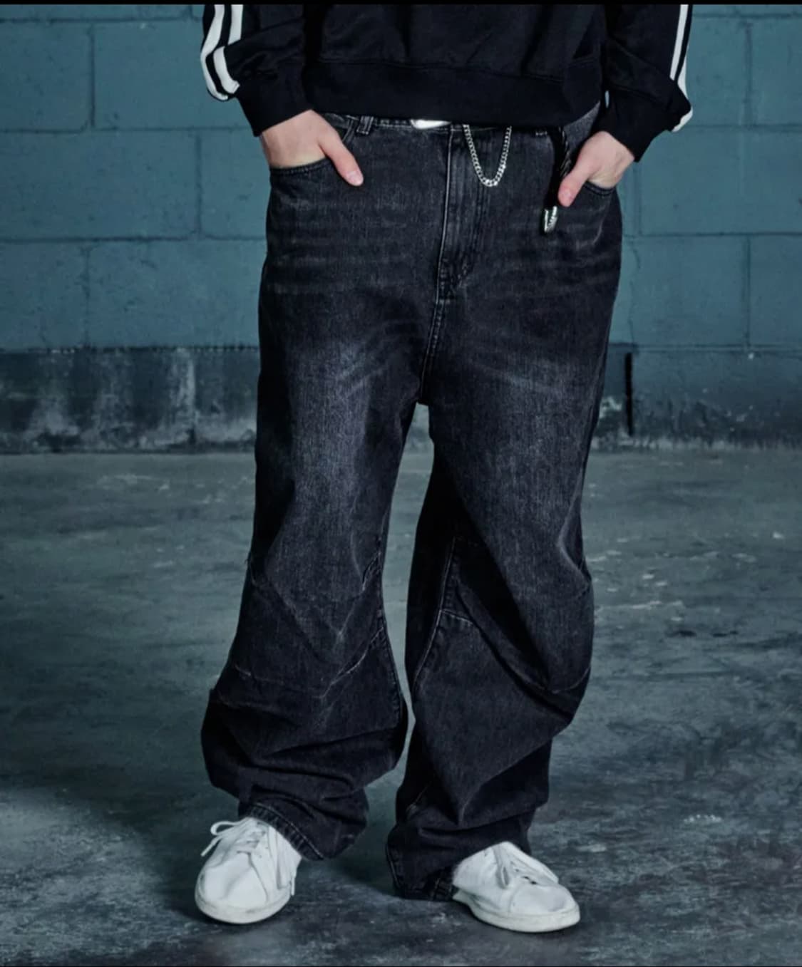 노운 와이드 배기 데님 팬츠(블랙) 상품이미지1