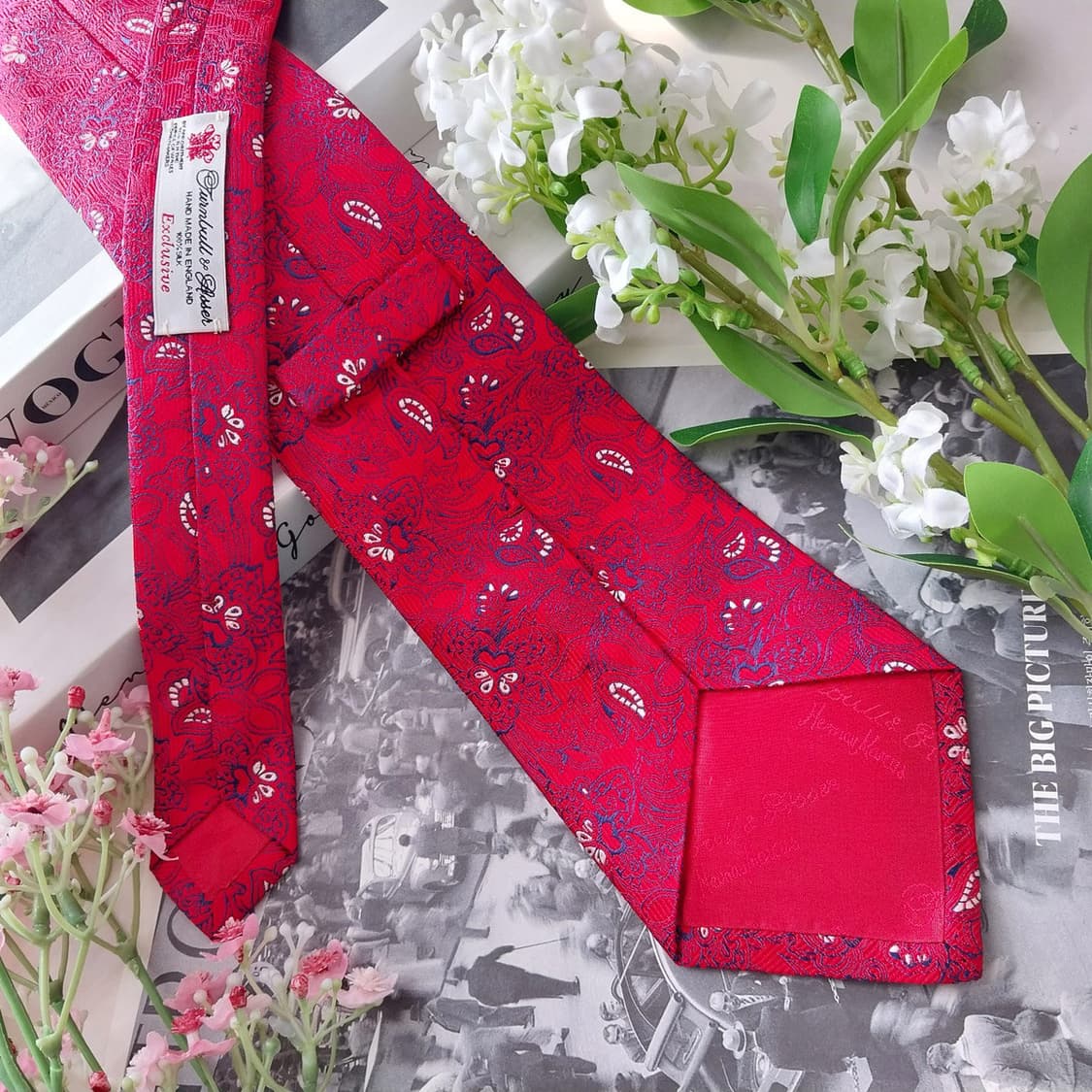 턴불앤아서 실크 레드 페이즐리 자카드 넥타이 9.5cm A+등급 K196 상품이미지5