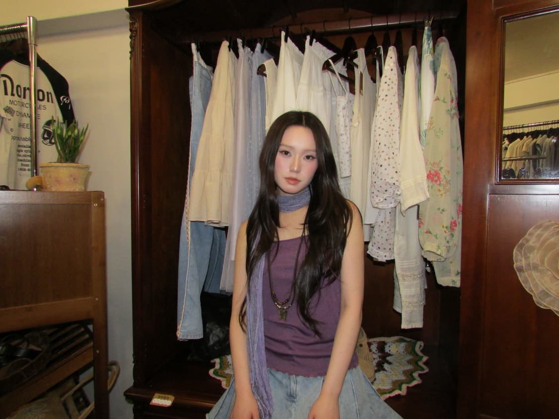 jpn vintage  A-line Pleated Denim Skirt 상품이미지4