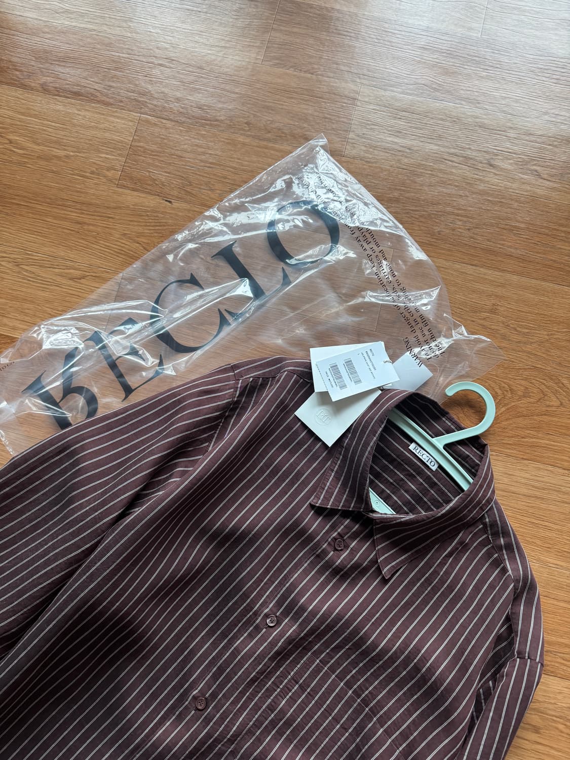 렉토 레드 브라운 스트라이프 셔츠 L사이즈 판매 상품이미지3