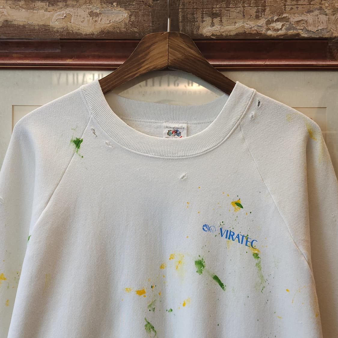 90s 빈티지 스웻셔츠 플레인 스웻셔츠 페인팅 데미지 화이트 L 상품이미지3