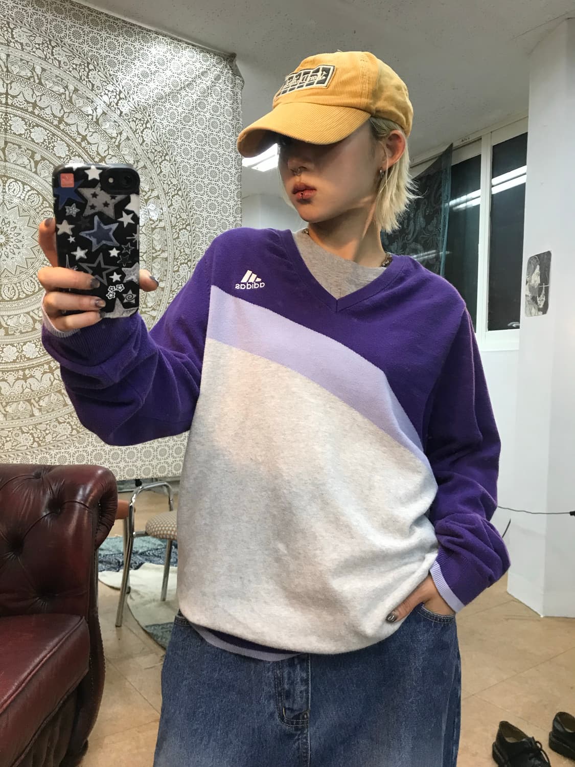 아디다스 골프 브이넥 배색 니트 상품이미지2