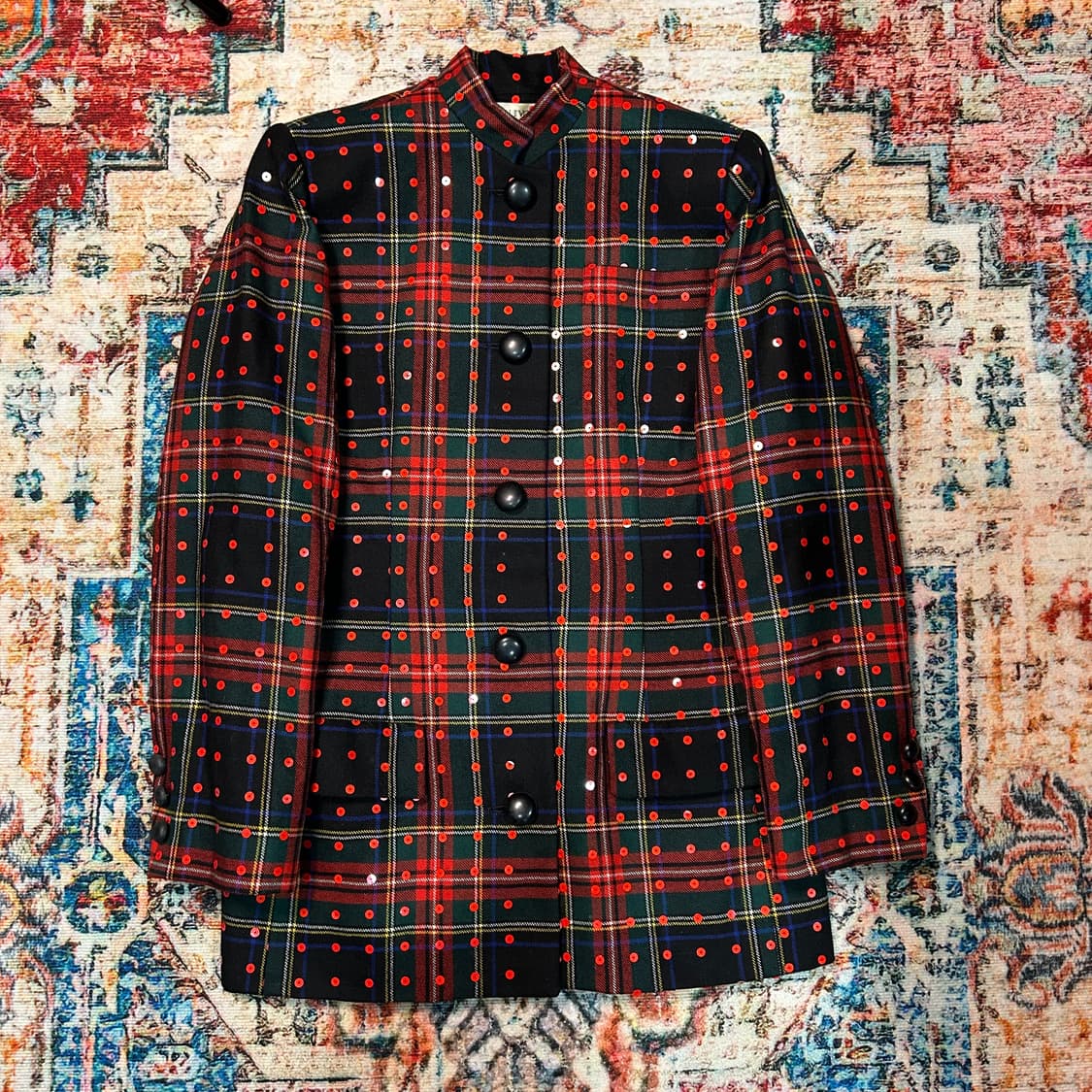 [M] 80s 발망 Ivoire 아카이브 타탄체크 스팽글 자켓 상품이미지1