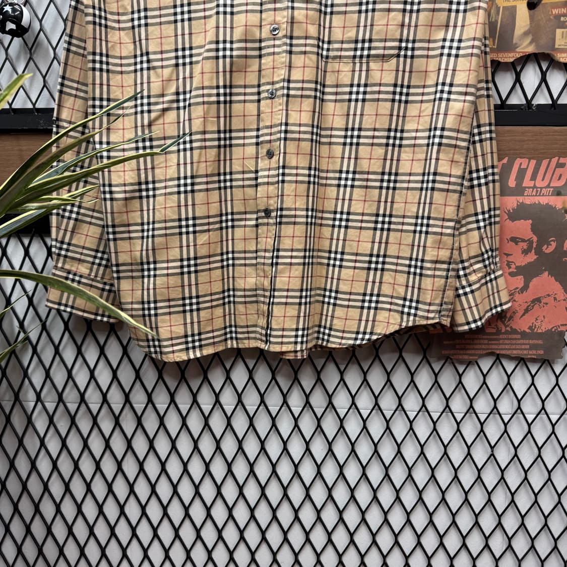 00s 버버리 긴팔 셔츠 노바체크 패턴 레드 기사 로고 브라운 상품이미지4