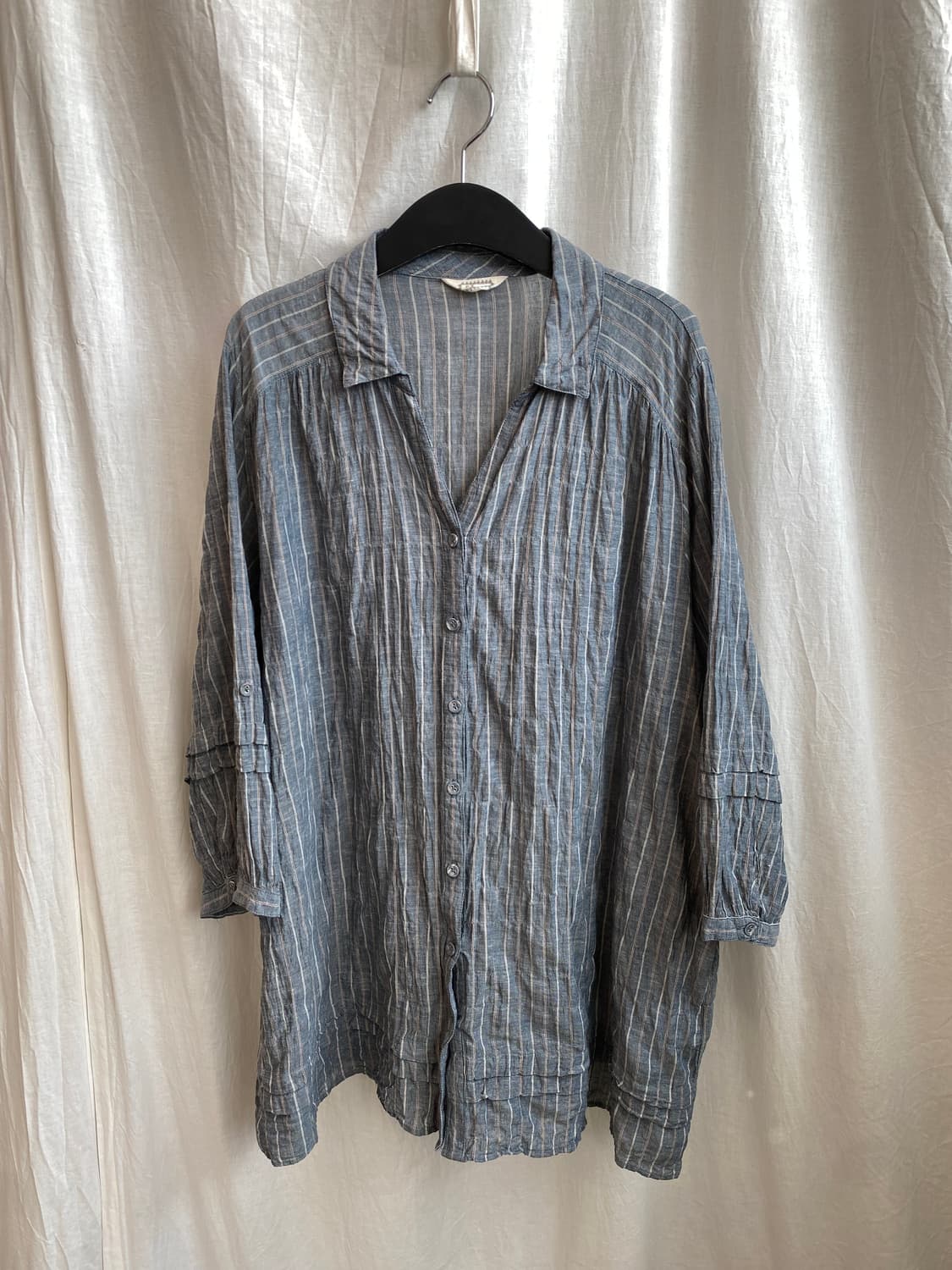 린넨면 스트라이프 7부 블라우스(L-XL) 상품이미지1