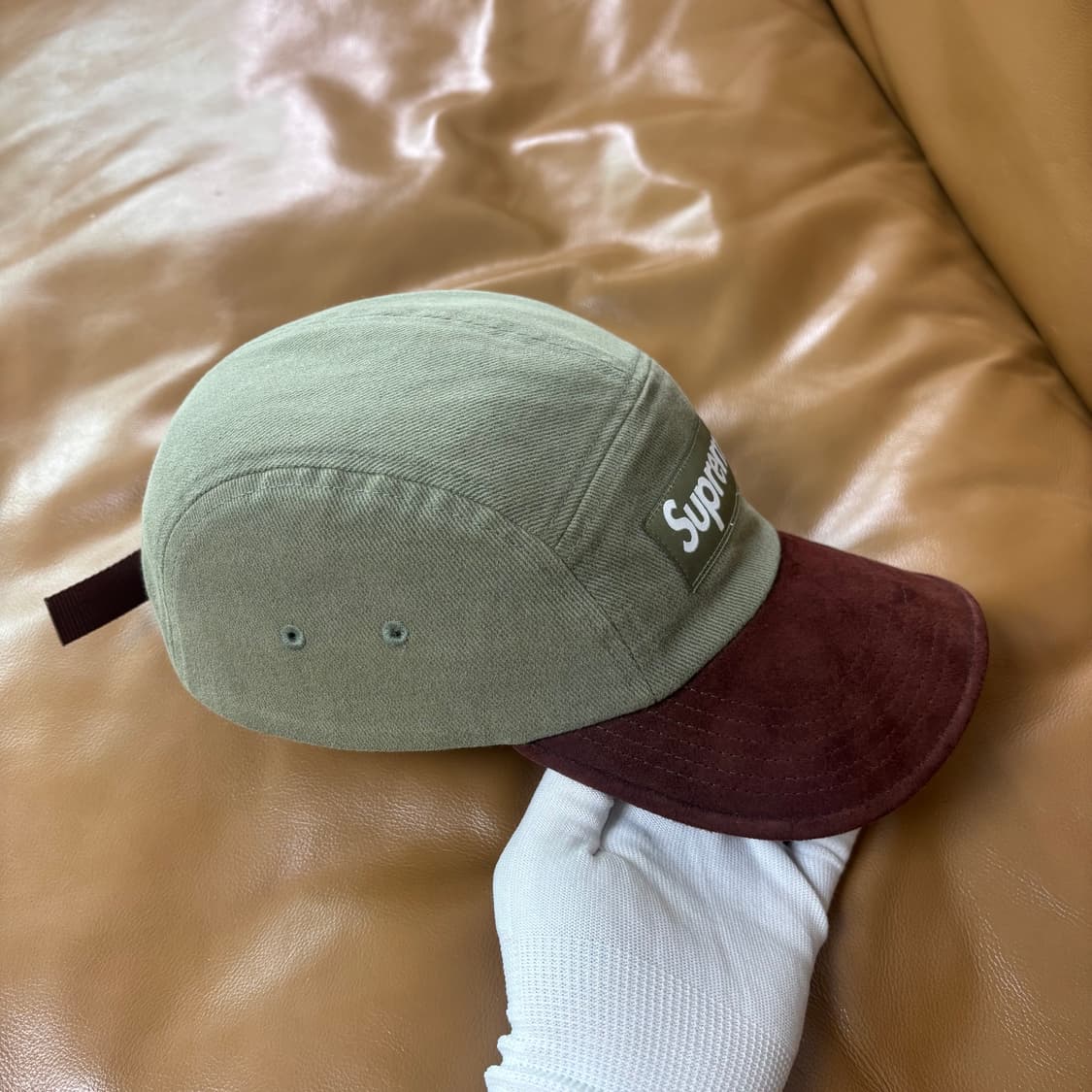 슈프림 캠프캡 모자 박스로고 23ss 스웨이드 바이저 라이트 올리브 상품이미지4
