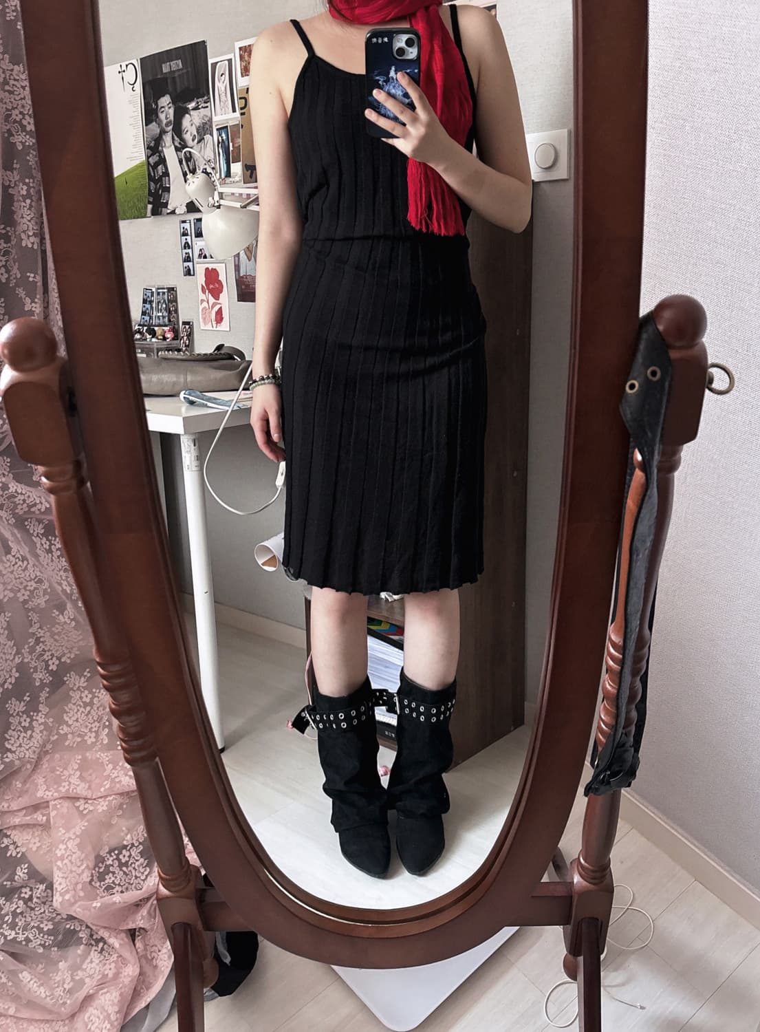 블랙 니트 슬립 원피스 상품이미지1