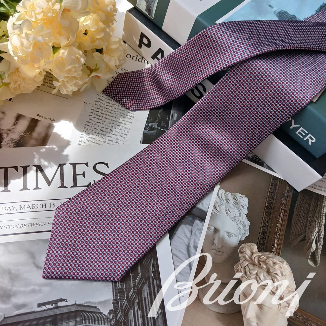 브리오니 실크 블루 와인 패턴 넥타이 8cm S~A+등급 E906 상품이미지2