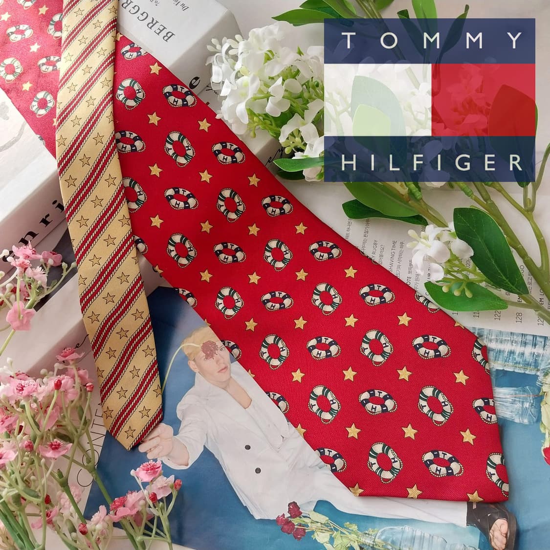 타미 힐피거 실크 라이프링 모티브 넥타이 10.1cm A등급 K2156
 상품이미지1